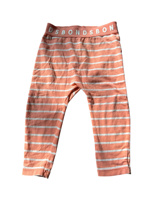 Bonds Peach and White Striped Stretchies - Size 6-12 Months