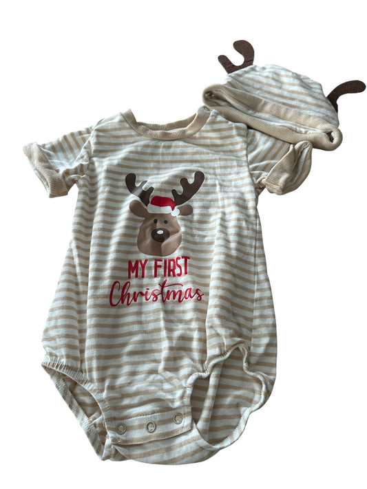 My First Christmas Romper and Hat - Size 6-12 Months