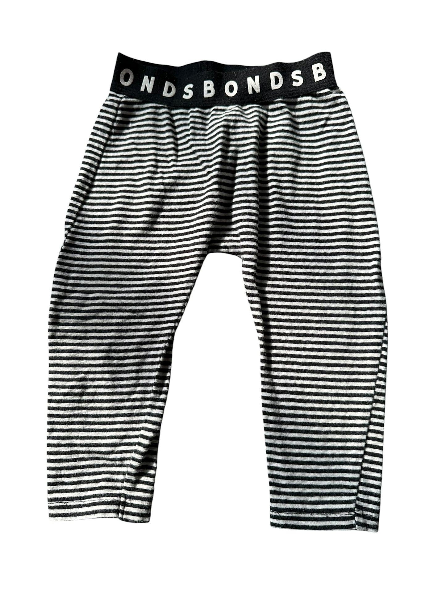 Bonds Black and White Striped Stretchies - Size 6-12 Months