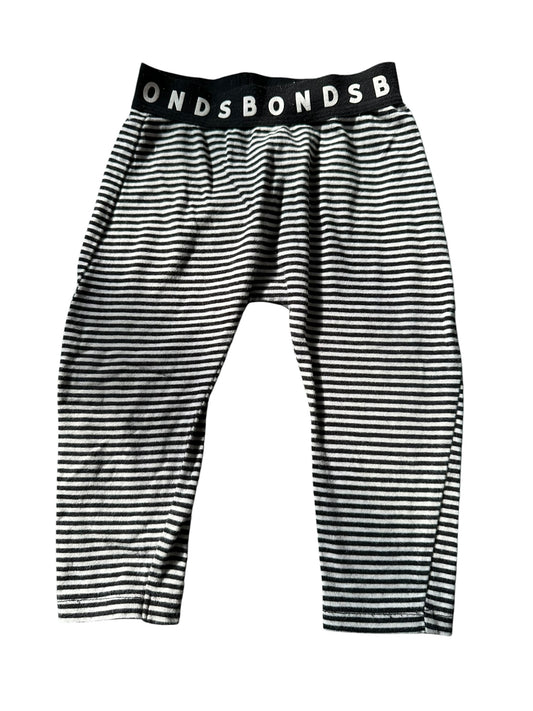 Bonds Black and White Striped Stretchies - Size 6-12 Months