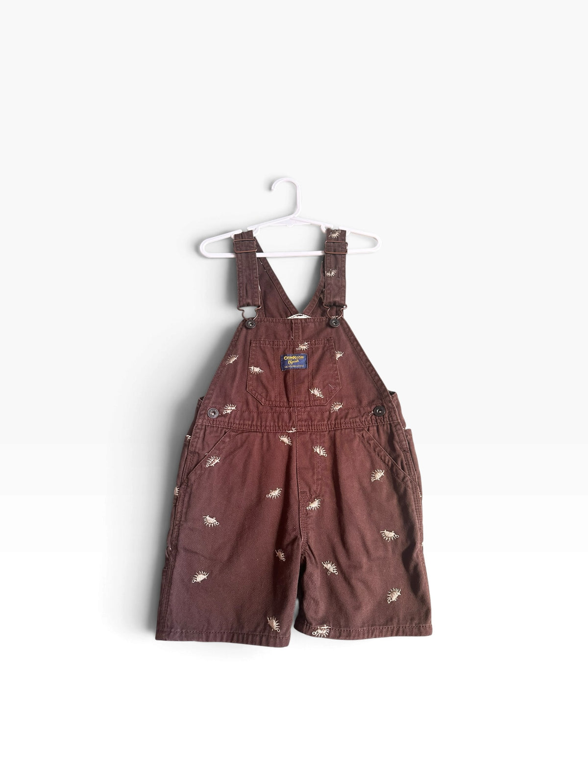 Oshkosh Brown Dinosaur Shortalls - Size 3-4
